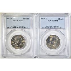 1979-D, & 81-P SBA DOLLARS PCGS MS-65