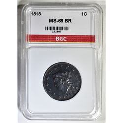 1818 LARGE CENT BGC SUPERB GEM BU BR