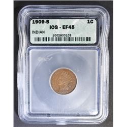 1909-S INDIAN CENT, ICG EF-45