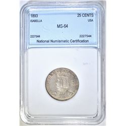 1893 ISABELLA QUARTER NNC CH/GEM BU NICE COLOR