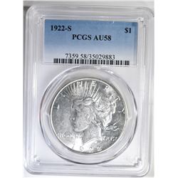 1922-S PEACE DOLLAR PCGS AU-58