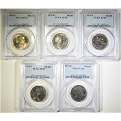 3-1979-P & 2-79-D SBA DOLLARS PCGS AU-58