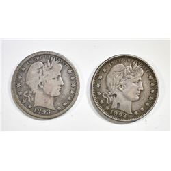 1892 VF & 1893-S VG BARBER QUARTERS
