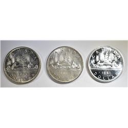 3-1961 CANADIAN SILVER DOLLARS