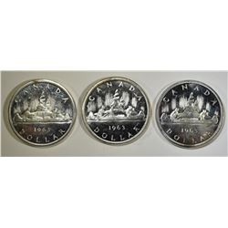 3-1963 CANADIAN SILVER DOLLARS