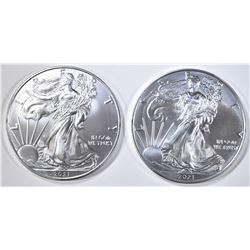 2-GEM BU 2021 TYPE-1 AMERICAN SILVER EAGLE