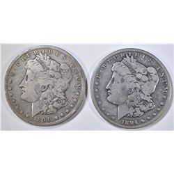 1894-O FINE & 94-S VG MORGAN DOLLARS