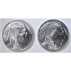 2-INDIAN/BUFFLO ONE OUNCE .999 SILVER ROUNDS