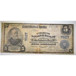 1902 $5 CITIZENS NATIONAL BANK VICKSBURG