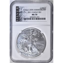 2011 25th ANNIV AMERICAN SILVER EAGLE NGC MS-70