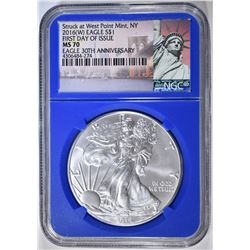 2016-(W) 30th ANNIV SILVER EAGLE NGC MS-70 1st DAY