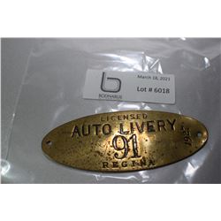 REGINA 1927 2 DIGIT BRASS LICENSE PLATE TAG