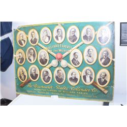 ANTIQUE HUGE CARDBOARD POOLROOM SIGN POSTER BRUNSWICK POOL BILLIARD CHAMPIONS