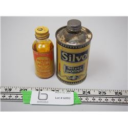 (2) VINTAGE CONTAINERS WATKINS RED POLISH & SIWO SILVER POLISH (EMPTY) (WATKINS 1/2 FULL)