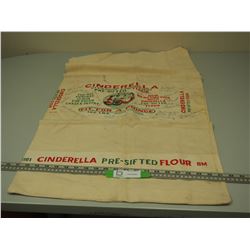 CINDERALL FLOUR BAG (VINTAGE) 100 LB (HAS SIGNATURES ON IT)