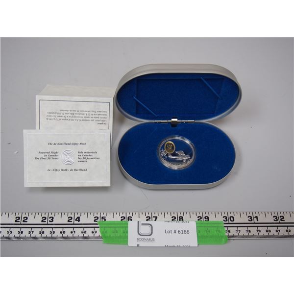 1992 CANADIAN SILVER 20 DOLLAR COIN DEHAVILLARD GIPSY MOTH MINTAGE OF 50000 IN CASE