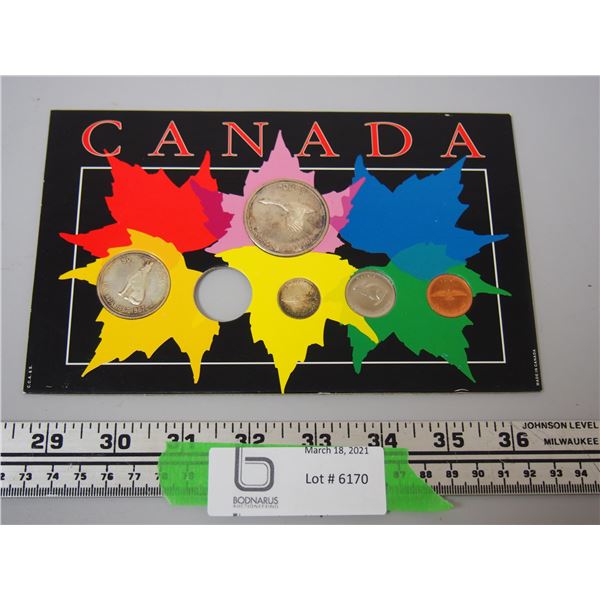 1867-1967 CANADIAN SILVER COINS IN CARBOARD HOLDER (MISSING QUARTER)