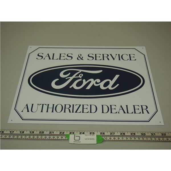 FORD SALES & SERVICE DEARLE TIN SIGN (12 1/2 X 16 IN LONG)