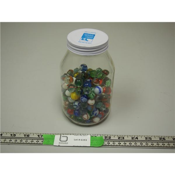 JAR WITH VINTAGE MARBLES