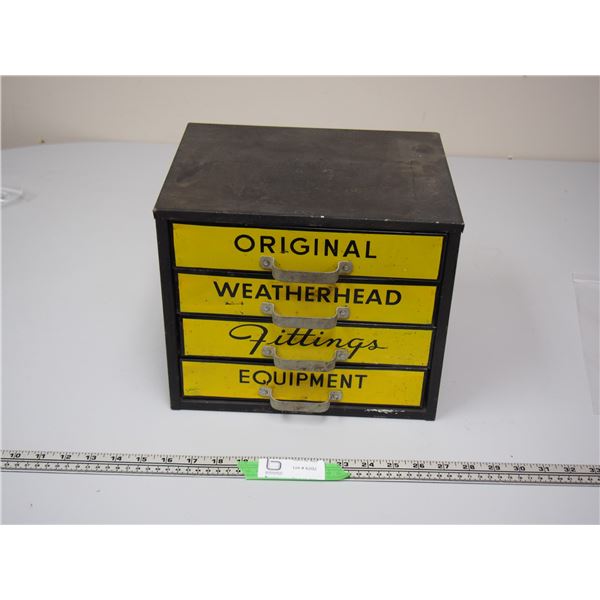 VINTAGE 1930 METAL STORAGE CABINET ORIGINAL WEATHER HEAD FITTINGS EQUIPMENT