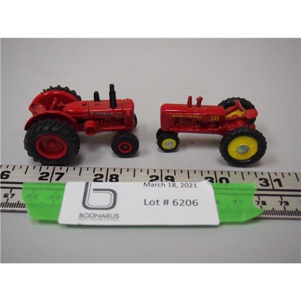 (2) SMALL TOY TRACTORS MASSEY HARRIS 333, MCORMICK WD9 (2 1/4 IN LONG)