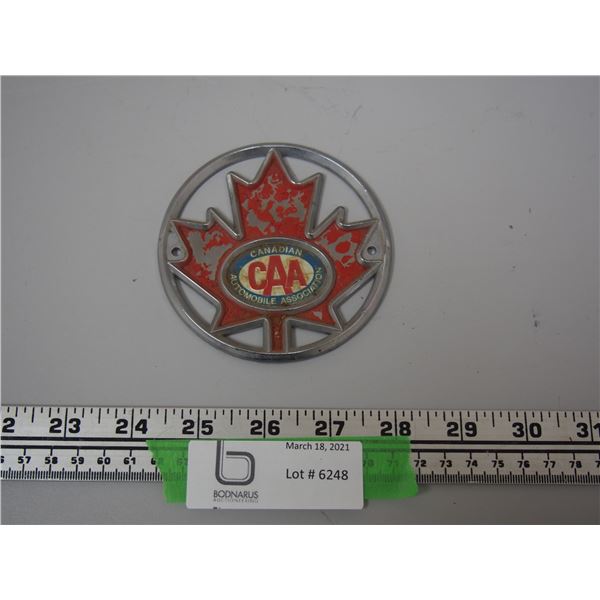 VINTAGE CAA AUTOMOBILE BADGE OR EMBLEM (JUST UNDER 4 IN DIAMETER)