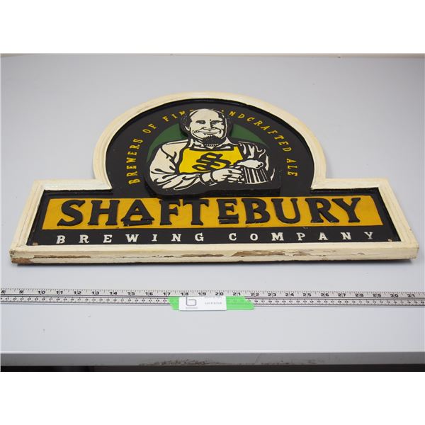 SHAFTEBURY BREWING CO WOODEN ADVERTISING SIGN (19 1/2 X 24 IN LONG)