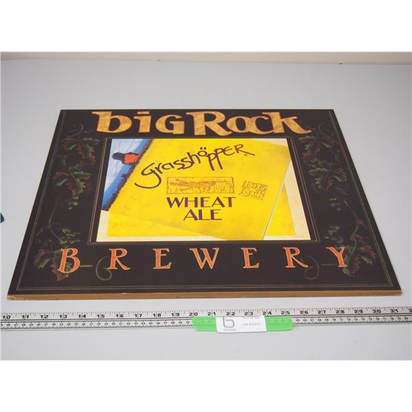 BIG ROCK GRASSHOPPER WHEAT ALE WOODEN ADVERTISING SIGN (18X24 IN LONG)