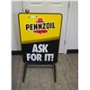 Image 1 : DOUBLE SIDED PENNZOIC SIGN WITH STAND (SIGN 24 W X 36 IN HIGH) (RACK 20 1/2 X 30 1/2)