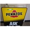 Image 2 : DOUBLE SIDED PENNZOIC SIGN WITH STAND (SIGN 24 W X 36 IN HIGH) (RACK 20 1/2 X 30 1/2)