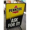 Image 5 : DOUBLE SIDED PENNZOIC SIGN WITH STAND (SIGN 24 W X 36 IN HIGH) (RACK 20 1/2 X 30 1/2)