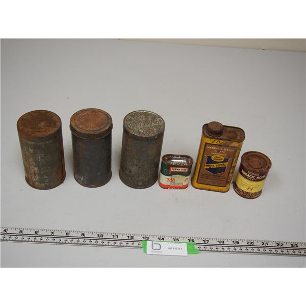 VINTAGE TINS INCLUDING FRY'S BREAKFAST COCOA, MARSHALL WELLS PERMA TILE RADITOR CEMENT & OTHER