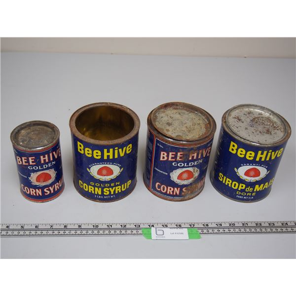 (4) VINTAGE CORY SYRUP TINS (MISSING 1 LID)