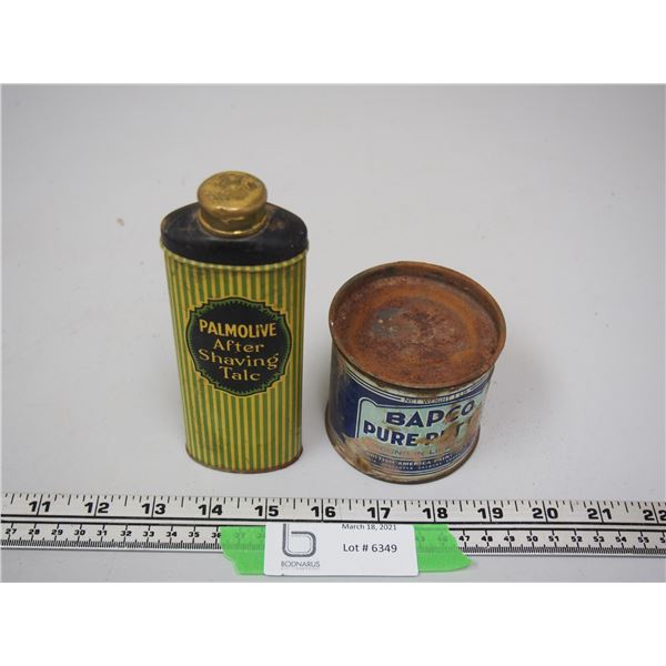 (2) VINTAGE TINS BAPCO PURE PUTTY, PALMOLINE AFTER SHAVING TALC