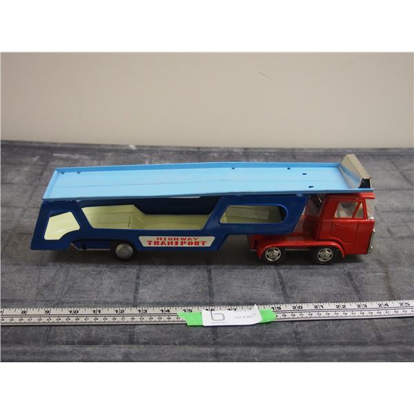 Vintage Metal Highway Transport Semi Truck and Trailer (Made in Japan) *Missing 1 Set of Wheels