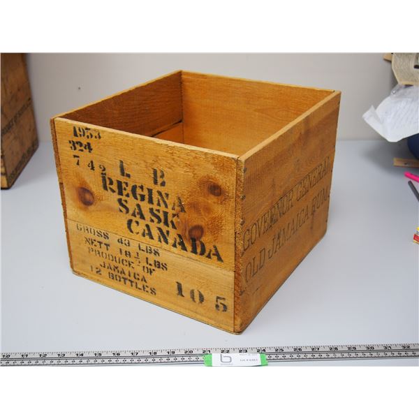 GOVERNOR GENERAL OLD JAMAICA RUM W& A GIBEY (REGINA SK) (13X14 IN LONG) WOODEN CRATE