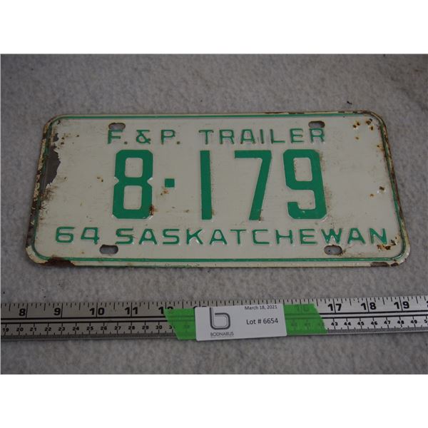 1964 F and P Trailer License Plate Sask