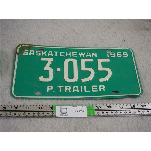 1969 Sask P Trailer License Plate