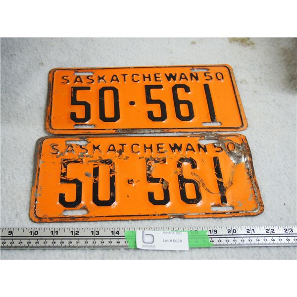 Pair of 1950 Sask License Plates