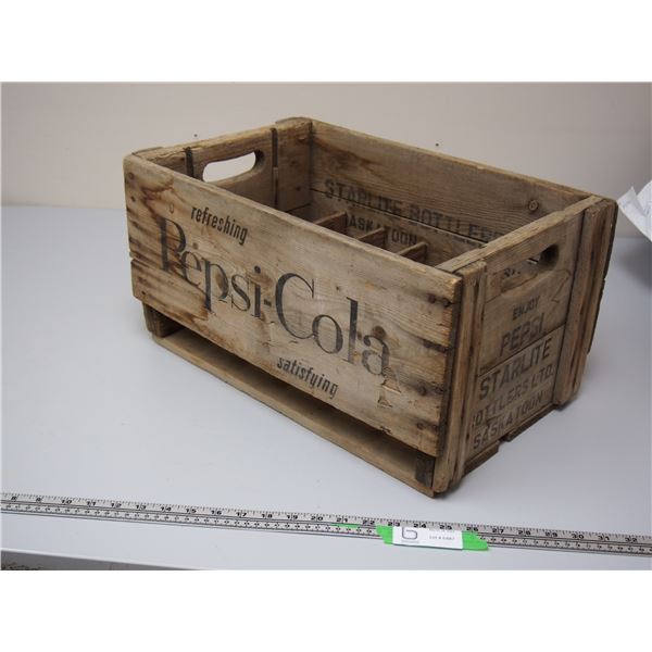 PEPSI STARLITE BOTTLERS SASKATOON WOODEN CRATE (12 1/2 X 19 IN LONG)
