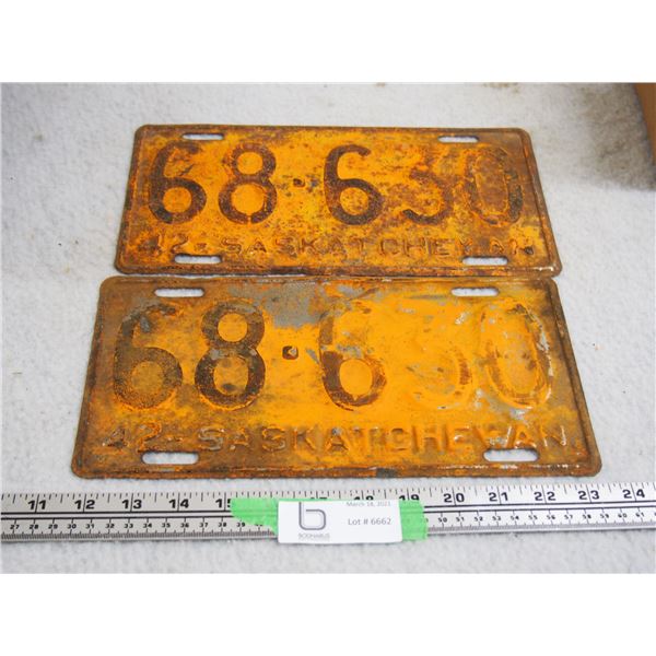 Pair of 1942 Sask License Plates