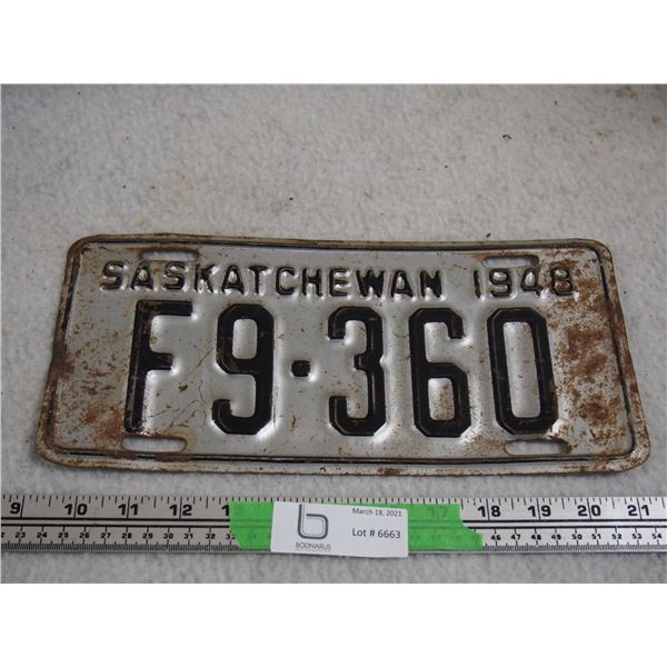 1948 Sask License Plate