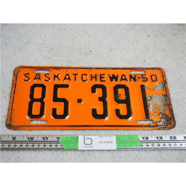 1950 Sask License Plate