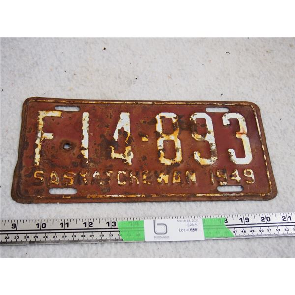 1949 Sask License Plate