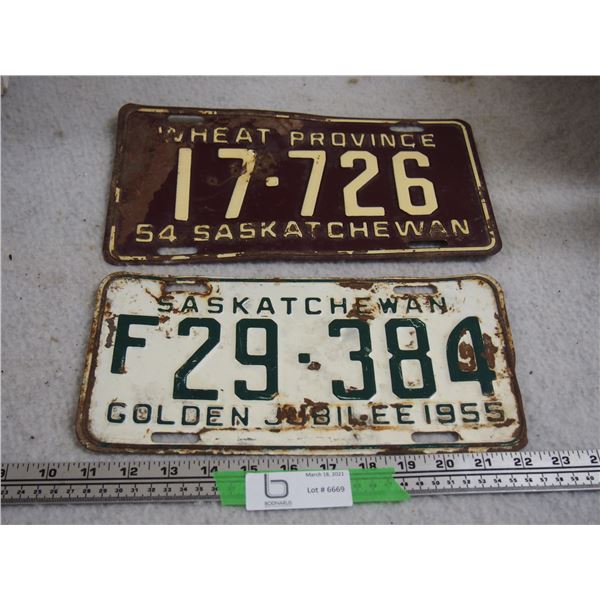 2X THE MONEY - 1954 & 1955 Sask License Plates