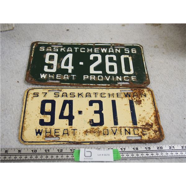 2X THE MONEY - 1956 & 1957 Sask License Plates