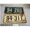 Image 1 : 2X THE MONEY - 1956 & 1957 Sask License Plates