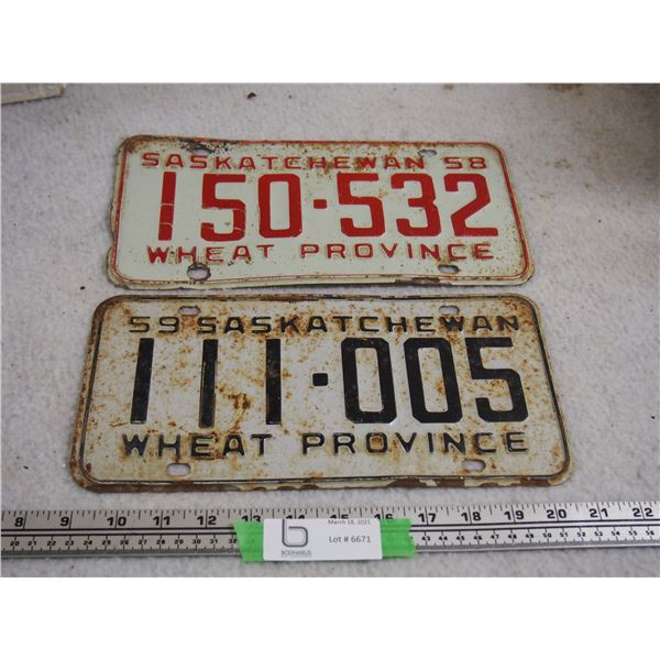 2X THE MONEY - 1958 & 1959 Sask License Plates