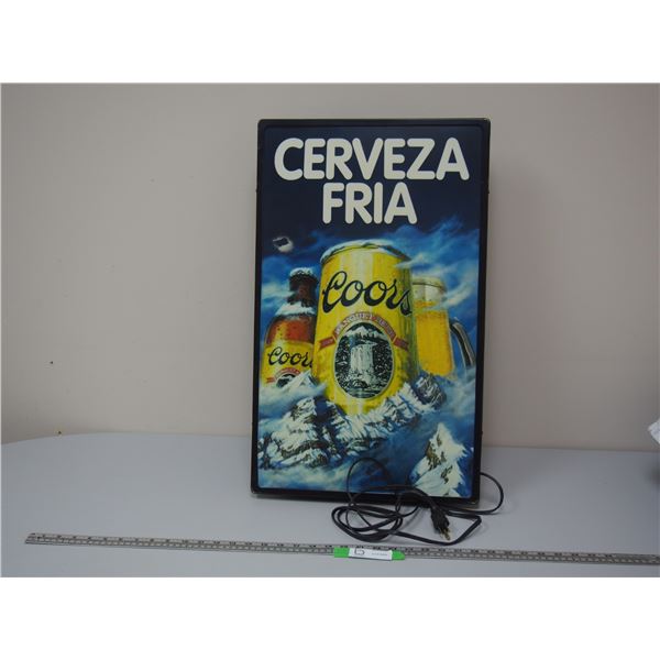 COORS BEER LIGHT UP SIGN (WORKING) (15 1/2 X 25 1/2 IN LONG)