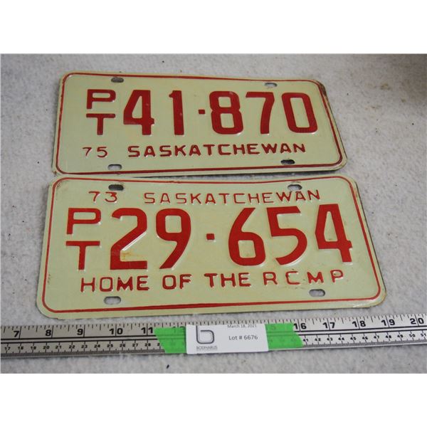 2X THE MONEY - 1973 & 1975 PT Sask License Plates